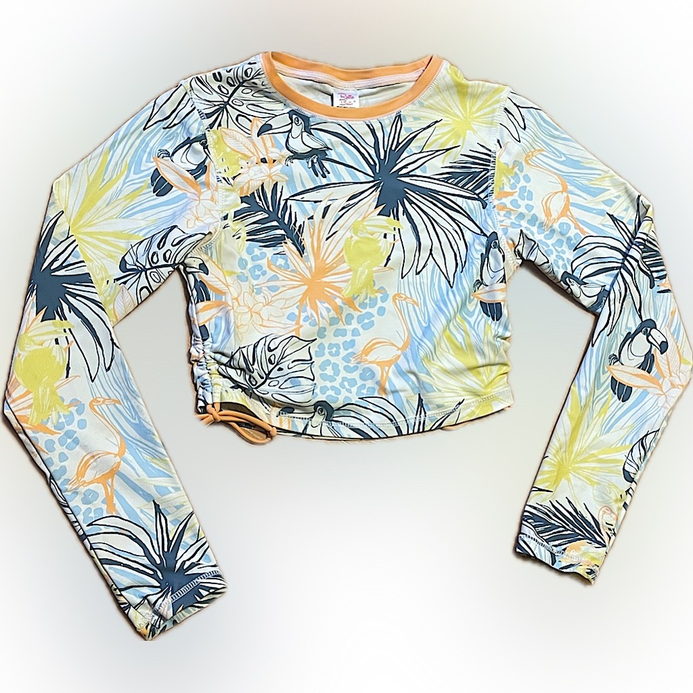 Ruffle Butts Tropical Long Sleeve Rash Guard Top Sz 16